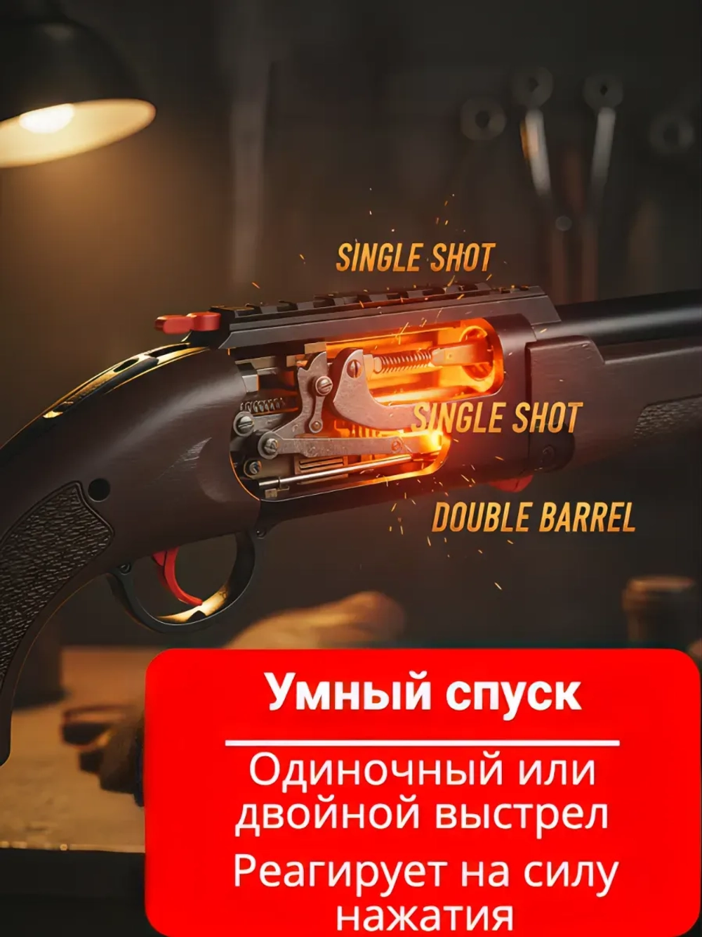 Двухствольный дробовик с мягкими пулями, 12м, отстрел гильз