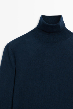 Massimo Dutti Трикотажный свитер из шерсти с высоким воротником, темно-синий