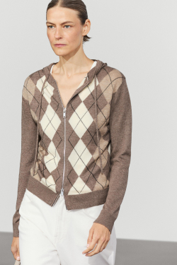 Massimo Dutti Вязаный кардиган с капюшоном на молнии, серый