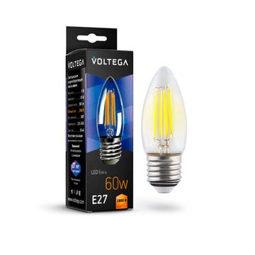 Светодиодная лампа Филамент Свеча 6Вт 2800K E27 (7046) VG10-C1E27warm6W-F прозрачная Voltega