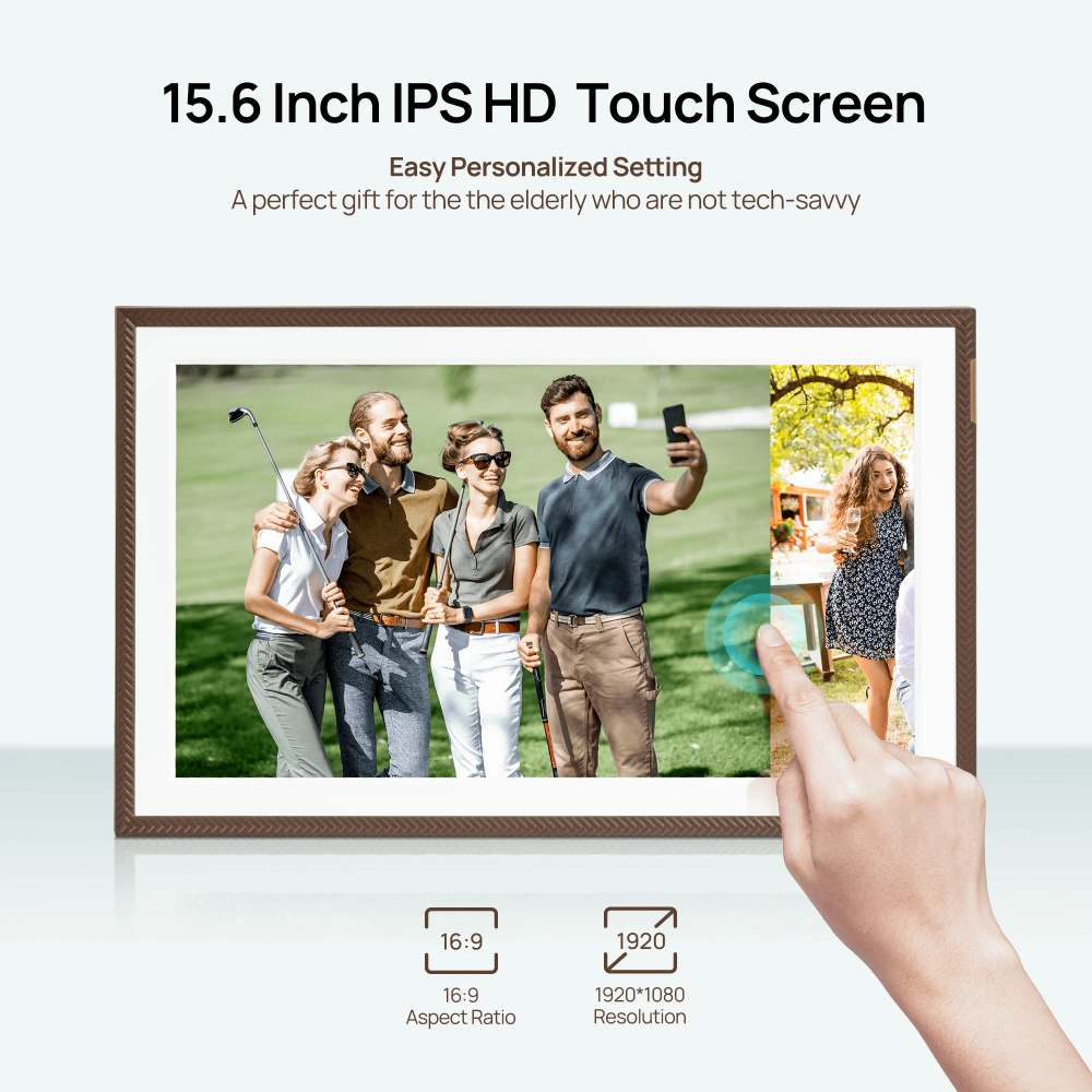 Цифровая фоторамка Arzopa D15 Brown Wi-Fi, 15,6-дюймовый сенсорный экран IPS, разрешение 1920x1080