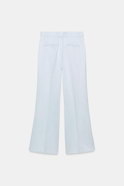 ZARA БРЮКИ КЛЕШ ИЗ СМЕСОВОГО ЛЬНА — ZW COLLECTION, ГОЛУБОЙ
