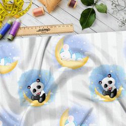 Ткань поплин сонные панды и мышки на месяце