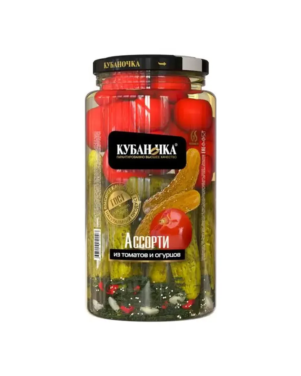 Ассорти маринованное из томатов и огурцов ТМ Кубаночка ст/б 1500 гр