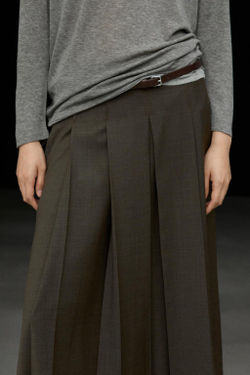 Massimo Dutti Юбка миди из смесовой шерсти со складками, коричневый