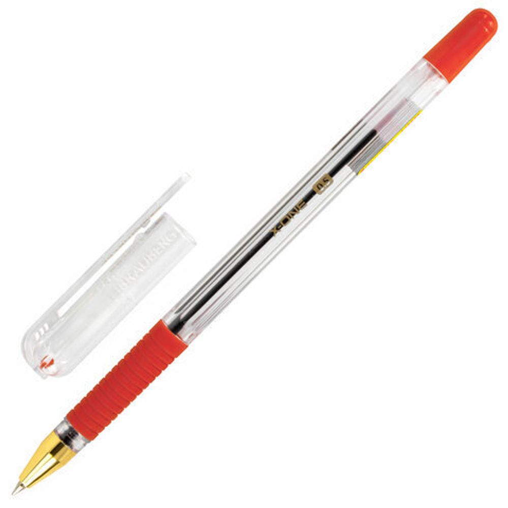 Ручка шариковая с грипом BRAUBERG "X-ONE", 1шт, КРАСНАЯ, корпус прозрачный, узел 0,5 мм, линия письма 0,35 мм, 143989
