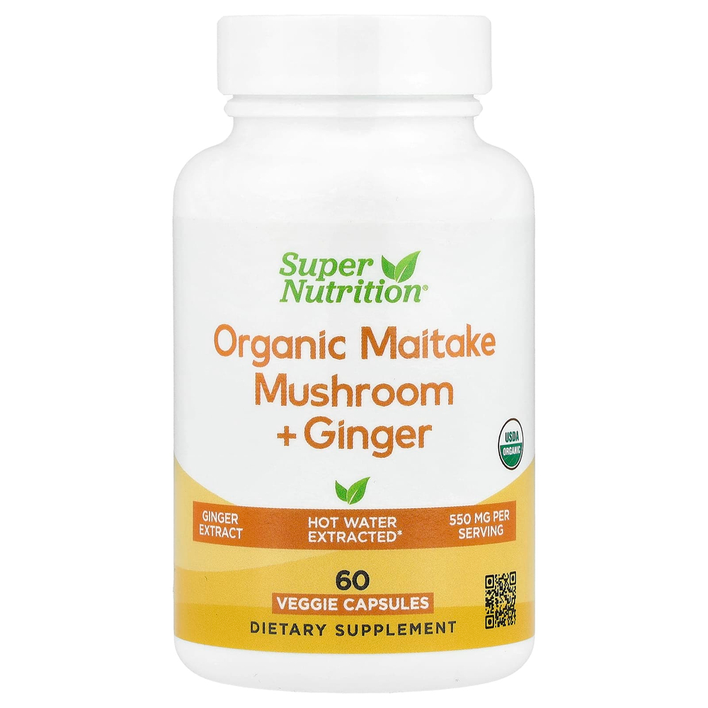 Super Nutrition, органический гриб-баран с имбирём, 60 вегетарианских капсул