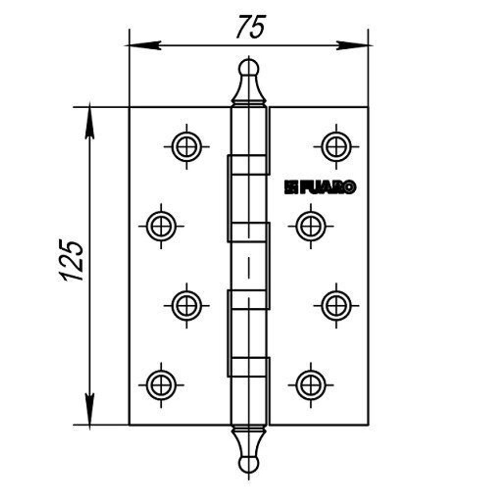 Петля дверная универсальная FUARO 4BB/A/BL 125x75x2,5 PB золото /30981/ (1 шт)