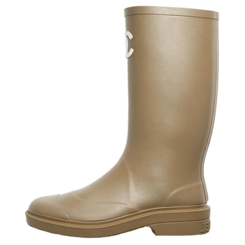 CHANEL Rubber Rain Boots Dark Beige Women"s