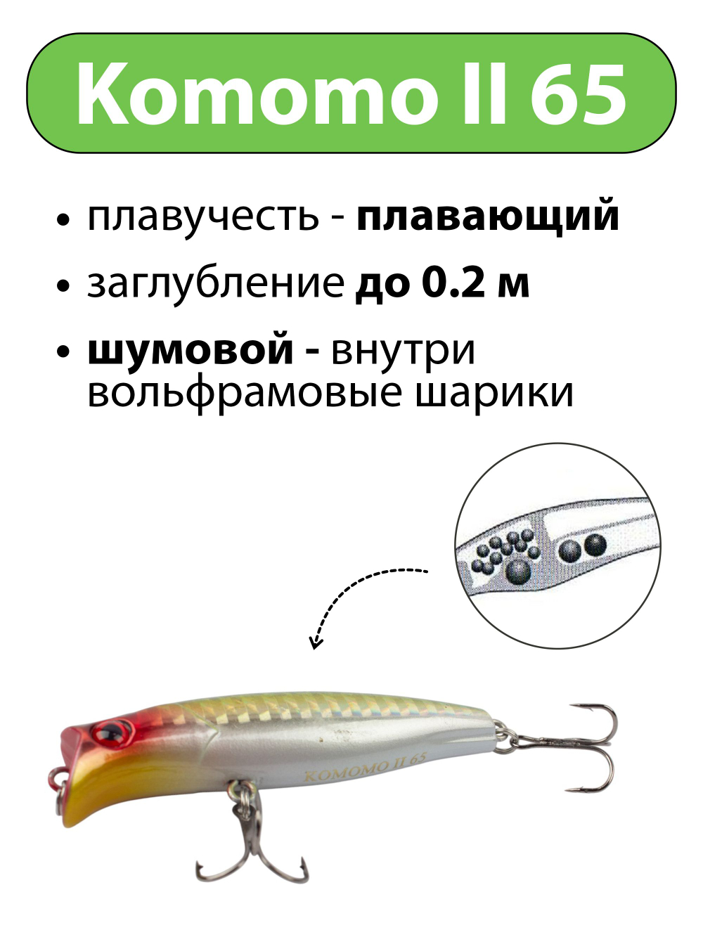 Воблер поппер Komomo II 65 мм 6 г цвет #18