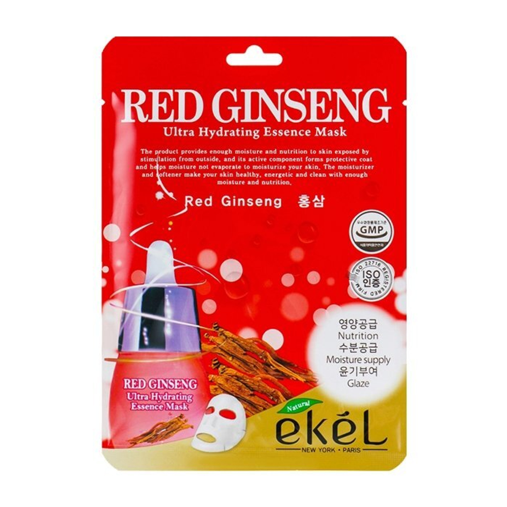 EKEL тканевая маска свежий огурец   Red Ginseng Ultra Hydrating Essence Mask Маска для лица Женьшень. 25 мл