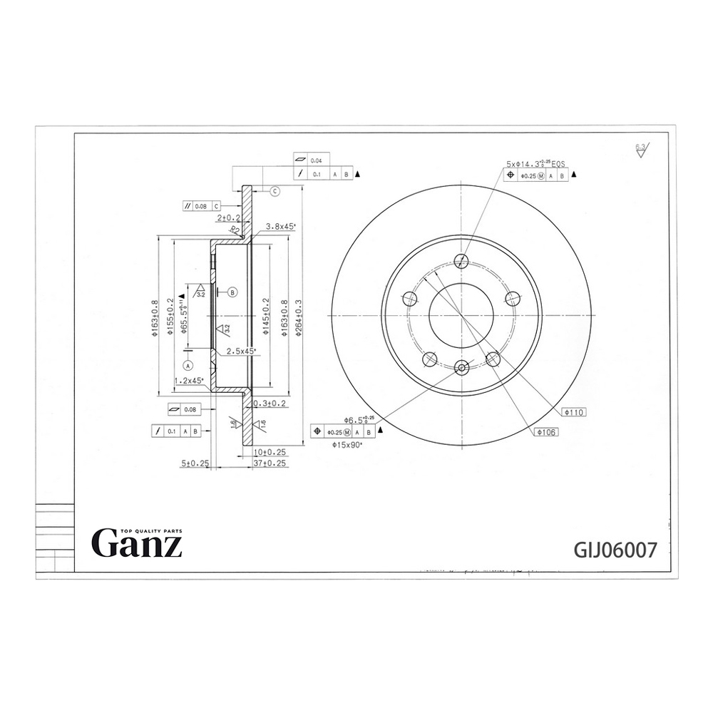 Диск тормозной GANZ задний с покрытием OPEL Astra G / H Meriva Zafira Арт.: GIJ06007