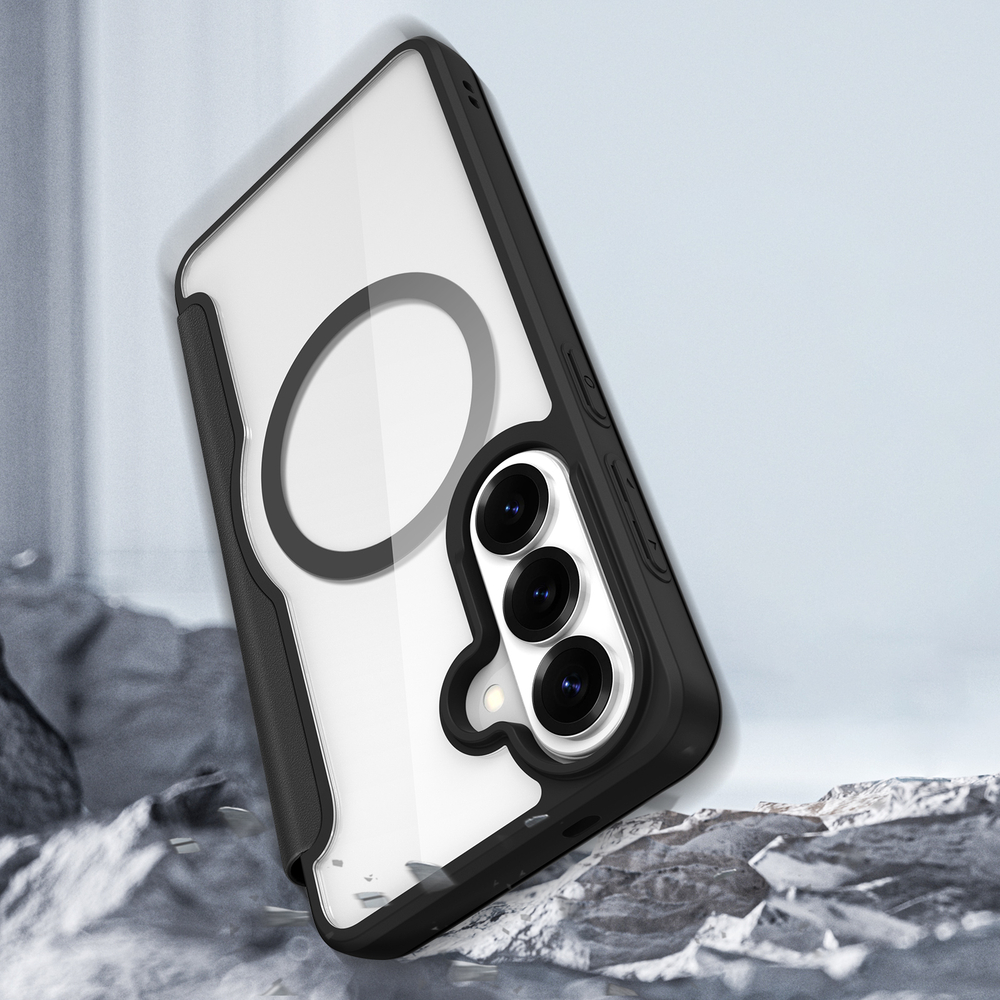 Чехол книжка черного цвета с MagSafe для Samsung Galaxy S26+ Плюс, серия Skin X Pro Series от Dux Ducis