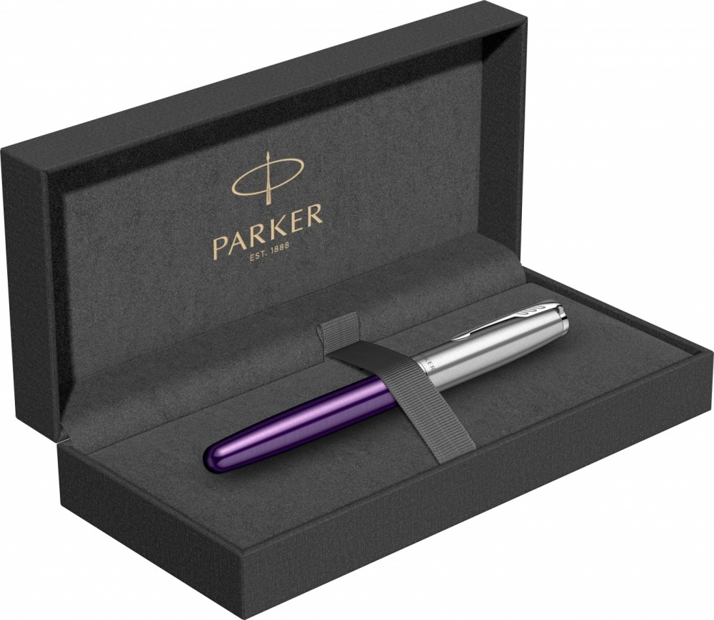 Ручка-роллер Parker Sonnet Essentials Violet SB Steel CT 2169368, цвет чернил black, перо: F, в подарочной упаковке.