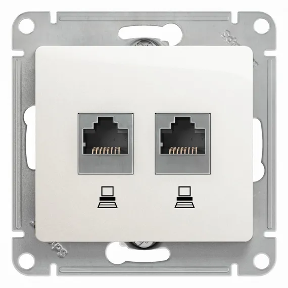 Розетка компьютерная RJ45 + RJ45 Cat 5e Systeme Electric Glossa Перламутр GSL000685KK