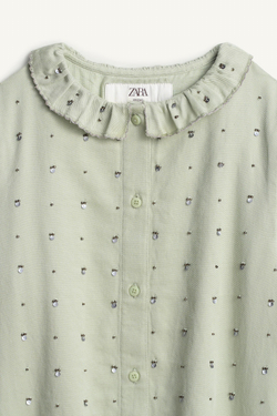 ZARA РУБАШКА С ПАЙЕТКАМИ - LIMITED EDITION, ЦВЕТ МОРСКОЙ ВОЛНЫ