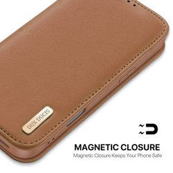 Чехол книжка из натуральной кожи коричневого цвета для iPhone 17 Pro Max, серия Hivo Series Case (защита RFID) от Dux Ducis