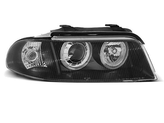 Передние фары Audi A4 B5 angel eyes black