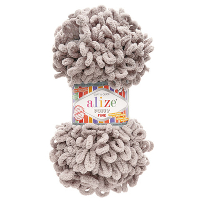 Пряжа Alize (Ализе) Puffy Fine / уп.5 мот. по 100 г, 14м, 268 серый голубь A
