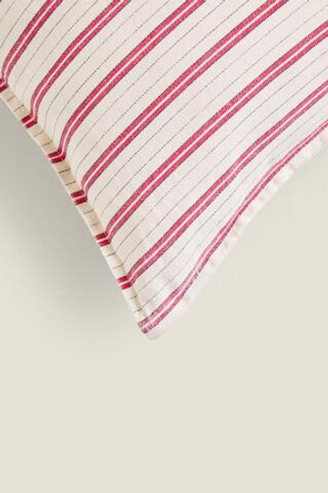ZARA HOME ЧЕХОЛ НА ПОДУШКУ С КОНТРАСТНОЙ ПОЛОСКОЙ, КРАСНЫЙ