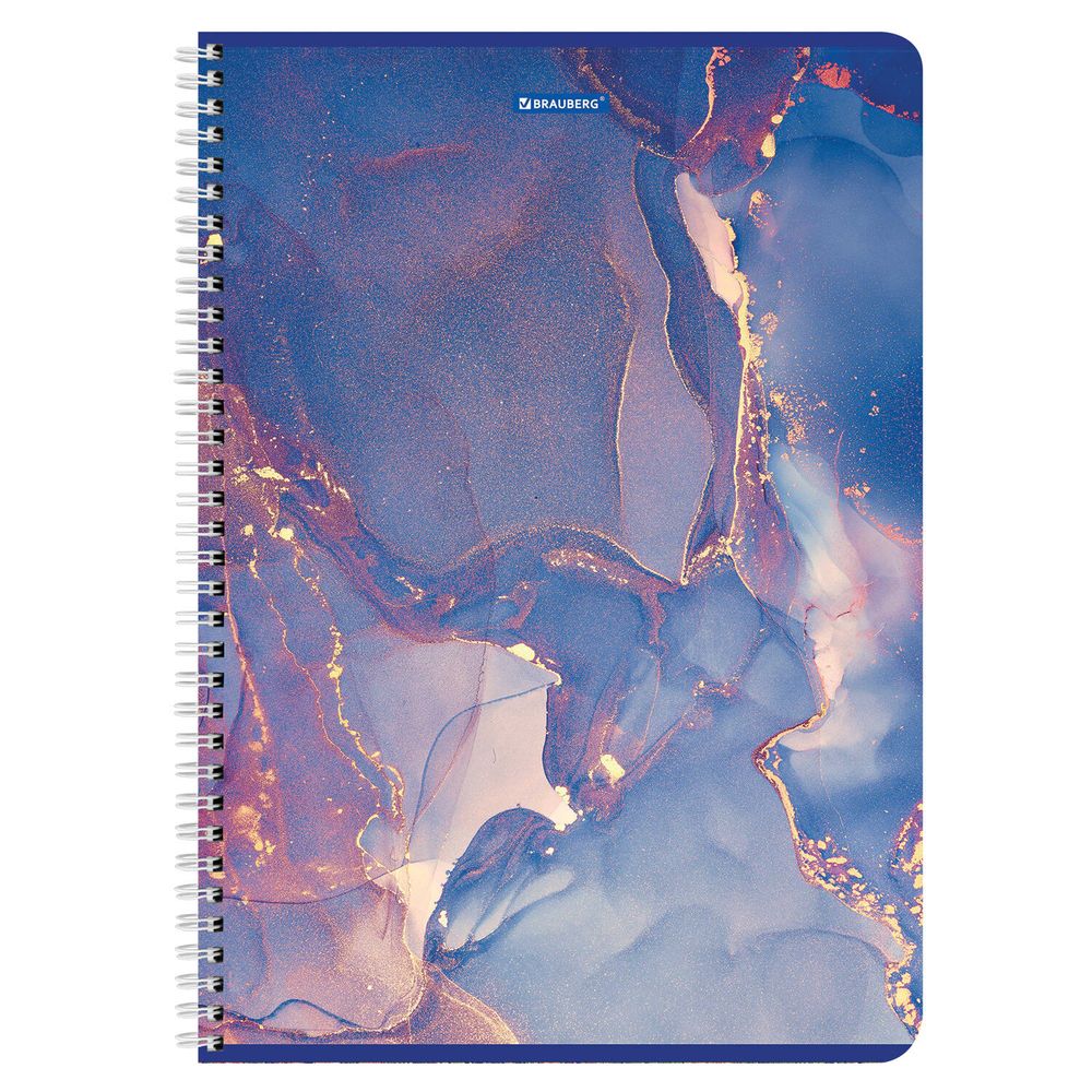 Тетрадь А4, 96 л., BRAUBERG, гребень, клетка, матовая ламинация, "Marble", 404063, 4шт