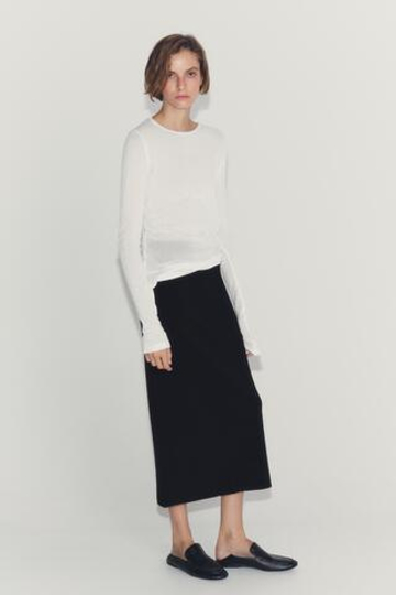 ZARA ФУТБОЛКА SUPIMA® С ДЛИННЫМИ РУКАВАМИ, БЕЛЫЙ
