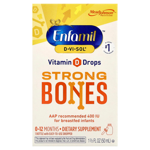 Enfamil, D-Vi-Sol®, витамин D в каплях, для крепких костей, для детей 0–12 месяцев, 50 мл (1,66 жидк. унции)