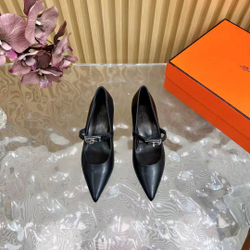 Женские туфли Hermes Kiara черного цвета с ремешком