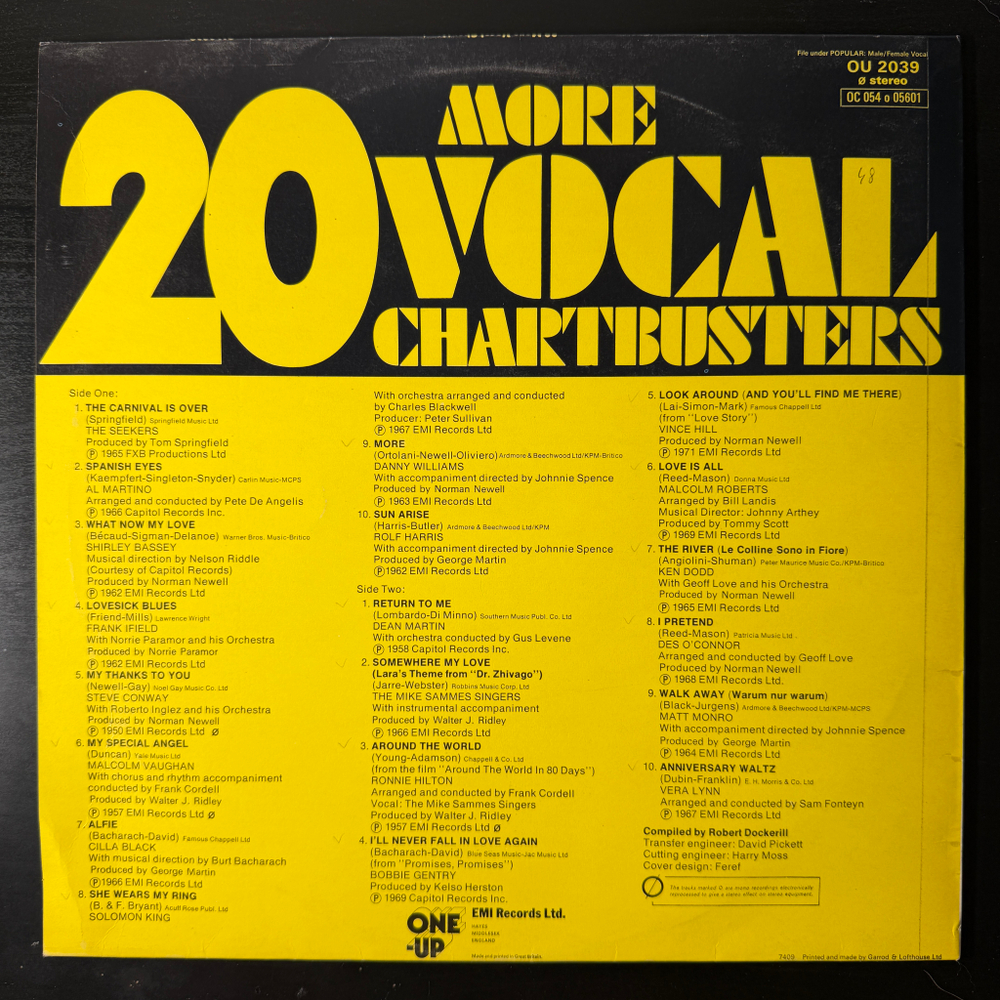 Сборник 20 More Vocal Chartbusters (Англия 1974г.) Promo
