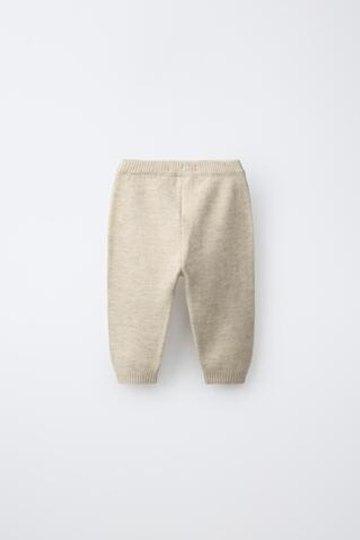 ZARA ТРИКОТАЖНЫЕ БРЮКИ-ДЖОГГЕРЫ С МИШКОЙ, СВЕТЛО-БЕЖЕВЫЙ
