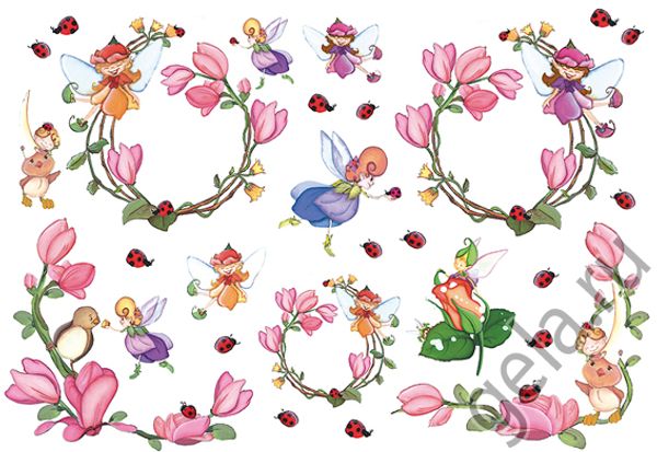 Бумага рисовая 48х33 см, Фей и божьи коровки, Stamperia, 1 лист