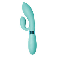 Мятный вибратор 20см с клиторальным отростком Indeep Gina Turquoise