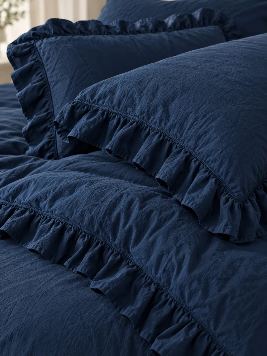 Lımasso КПБ 4 пр. Stonewashed Exclusıve Dress Blue пододеяльник 200*220, простынь 240*260, наволочки 50*70 2шт — фото 5