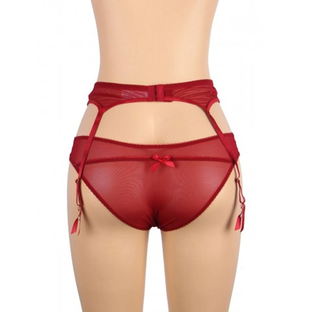 Трусики и пояс для чулок с ремешками Sexy Exquisite Lace, красные, XL-2XL