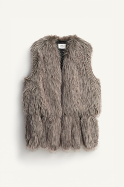 ZARA ЖИЛЕТ ИЗ ИСКУССТВЕННОГО МЕХА - LIMITED EDITION, СВЕТЛО-СЕРЫЙ