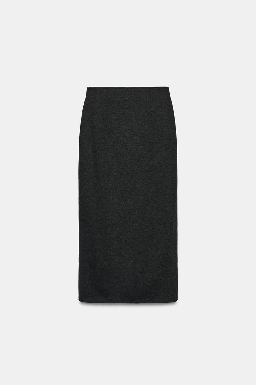 ZARA ПРЯМАЯ ЮБКА МИДИ ИЗ МЯГКОЙ ТКАНИ, ТЕМНО-СЕРЫЙ