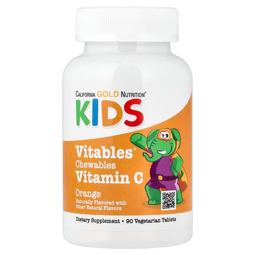 California Gold Nutrition, Vitables®, жевательный витамин C с комплексом биофлавоноидов для детей, апельсин, 90 вегетарианских таблеток