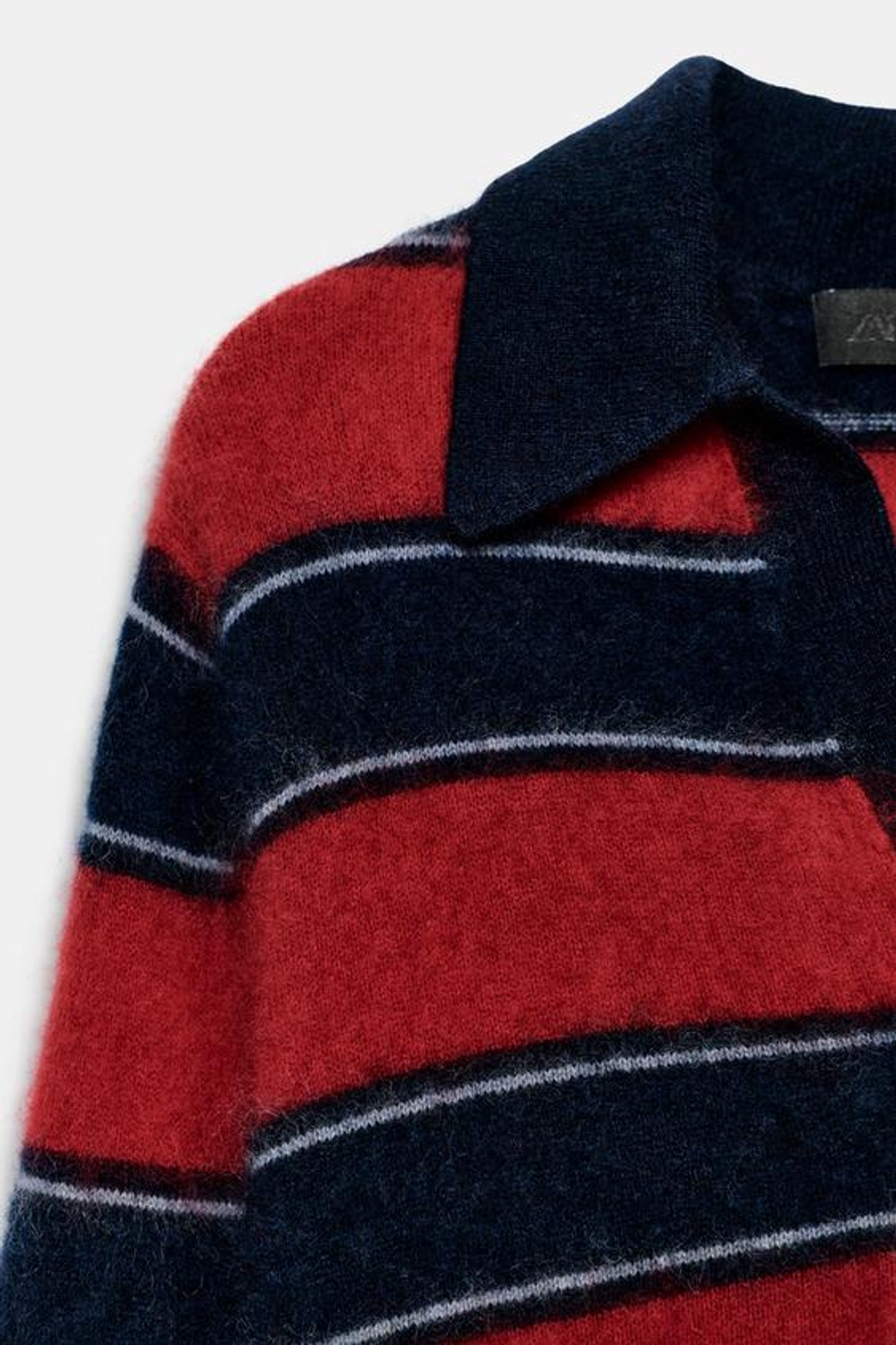 ZARA СВИТЕР В ПОЛОСКУ ИЗ 100% ШЕРСТИ С ВОРОТНИКОМ ПОЛО, КРАСНЫЙ/ТЕМНО-СИНИЙ