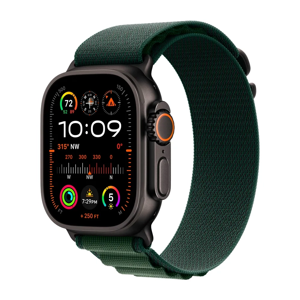 Умные часы Apple Watch Ultra 2 (2024) GPS + Cellular, 49mm, Black Titanium Case with Dark Green Alpine Loop S, (Темно-зеленый)