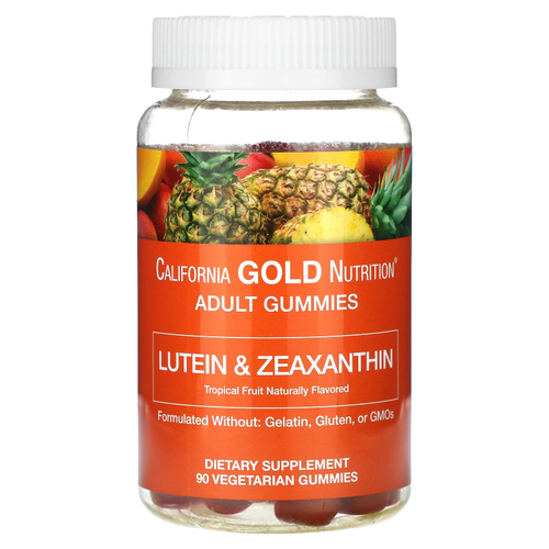 California Gold Nutrition, жевательная добавка с лютеином и зеаксантином, тропические фрукты, 90 вегетарианских жевательных таблеток