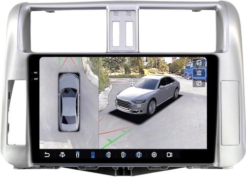 Магнитола для Toyota Land Cruiser Prado 150 2009-2013 (рамка серебро) - FarCar BX065M-360 монитор 9.5" 2K QLED на Android 13, Быстрая, CarPlay, 4G SIM-слот, 4 камеры в комплекте
