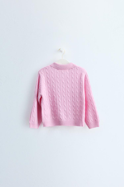 ZARA TIMELESS — СВИТЕР ПОЛО ИЗ 100% ШЕРСТИ С УЗОРОМ «КОСЫ», РОЗОВЫЙ