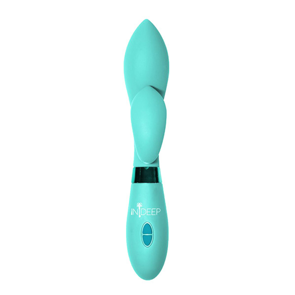 Мятный вибратор 20см с клиторальным отростком Indeep Gina Turquoise