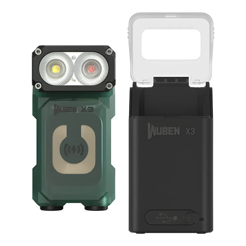 Фонарь Wuben X3 Pro, зелёный - с зарядным кейсом в комплекте