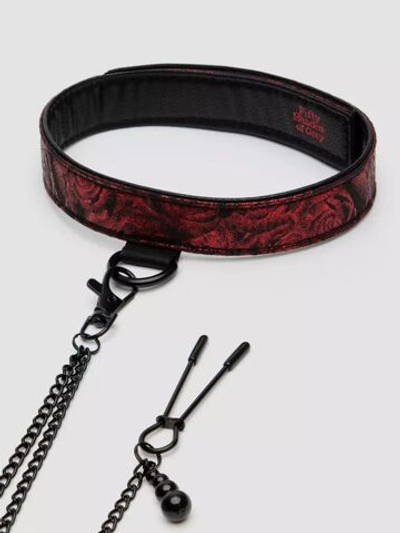 Ошейник с зажимами для сосков Reversible Collar Nipple Clamps (Цвет: красный с черным)