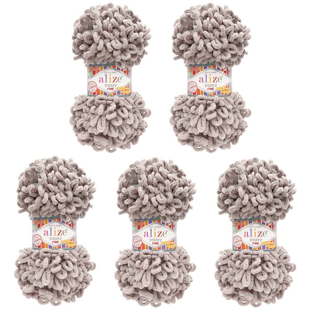 Пряжа Alize (Ализе) Puffy Fine / уп.5 мот. по 100 г, 14м, 268 серый голубь A