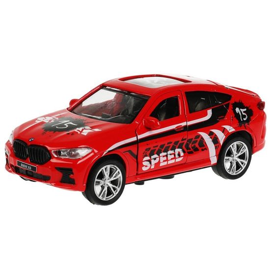 Машина металл BMW X6 СПОРТ длина 12 см, двери, багаж, инер, красный, кор. Технопарк