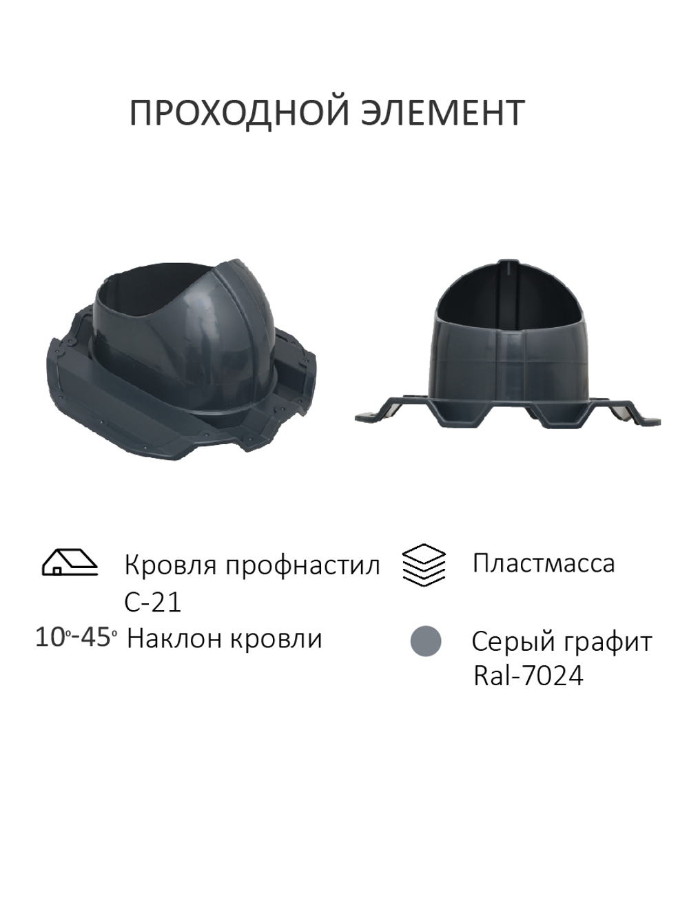 Комплект вентиляции: Вентиляционный выход изолированный D 110/160 мм высота H-500 серия Static, проходной элемент PROF-21 для металлопрофиля С21 серия Static, дефлектор статический (колпак) D 160 мм серии Static, Gervent