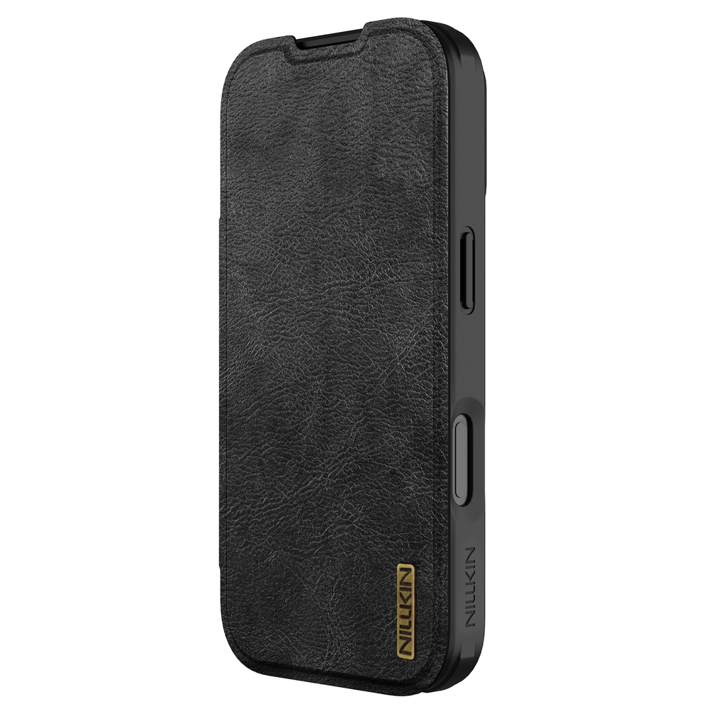 Кожаный чехол книжка от Nillkin для смартфона iPhone 17 Pro, серия Qin Pro Leather с сдвижной защитной шторкой для камеры