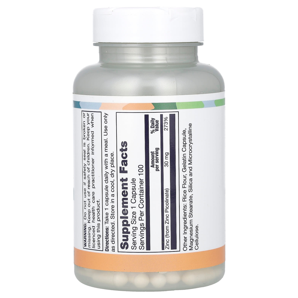 LifeTime Vitamins, пиколинат цинка, 30 мг, 100 капсул